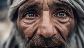 sereno anziano uomo nel tradizionale turbante sorridente generato di ai foto