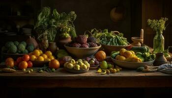 salutare mangiare fresco frutta e verdure in casa generato di ai foto