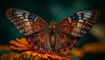 vivace Multi colorato farfalla nel vicino su, in mostra fragile bellezza nel natura generato di ai foto