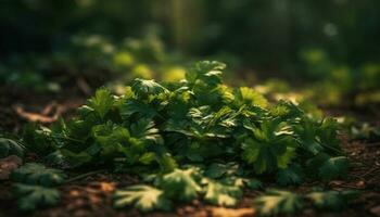 fresco verde le foglie crescere su foresta alberi generato di ai foto