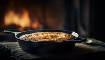 appena al forno zucca pane su rustico tavolo generato di ai foto