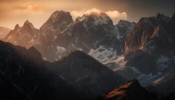 maestoso montagna picco a crepuscolo, estremo terreno generato di ai foto