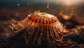 raggiante cnidarian tentacoli illuminare subacqueo bellezza a notte generato di ai foto