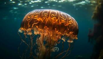 trasparente tentacoli di cnidarian galleggiante subacqueo bellezza generato di ai foto