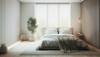 confortevole moderno Camera da letto con lusso a strisce biancheria da letto generato di ai foto