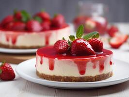 bellissimo fatti in casa fragola torta di formaggio. generativo ai foto