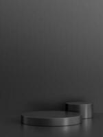 semplice vuoto lusso nero metallo sfondo con Prodotto Schermo piattaforma. vuoto studio con cerchio podio piedistallo su un' nero sfondo. foto