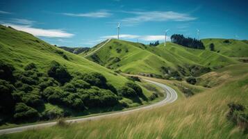 vento turbine su il collina. verde alternativa energia. generativo ai foto