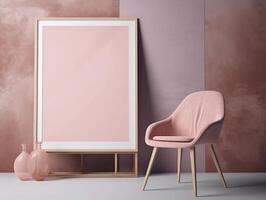rosa moderno elegante camera con telaio e divano. generativo ai foto