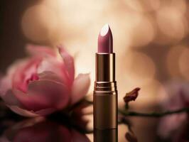 bellissima rosa rossetto con floreale sfondo. generativo ai foto