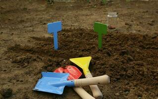 del bambino giardinaggio strumenti set-spade, mostrare, forchetta. foto