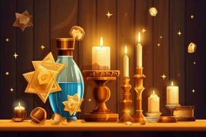 candeliere con ardente candele per Hanukkah, ai generato foto
