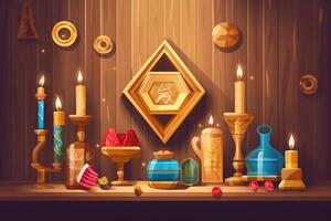 candeliere con ardente candele per Hanukkah, ai generato foto