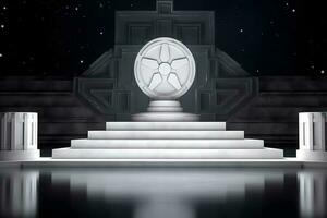 3d rendere bianca fantascienza Prodotto Schermo podio con sfondo futuristico foto