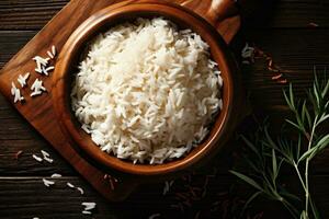 vegetariano biologico cibo pasto asiatico dieta bianca riso salutare grano. generativo ai. foto