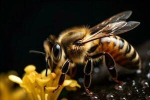 estate oro sfondo avvicinamento macro ape polline miele insetto natura giallo. generativo ai. foto