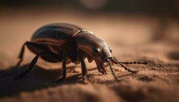 cornuto tonchio strisciando su pianta nel natura generato di ai foto