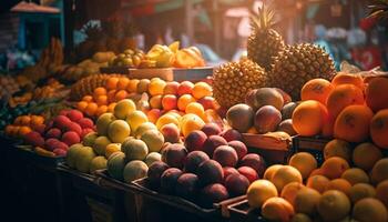 fresco frutta e verdure nel un' grande cestino generato di ai foto