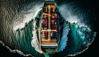 nautico nave andare in barca su blu paesaggio marino a crepuscolo generato di ai foto