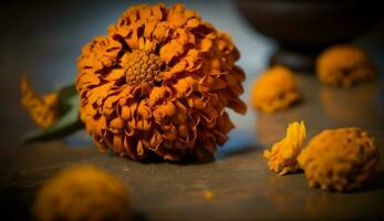 natura bellezza vicino su giallo fiore su di legno sfondo generato di ai foto