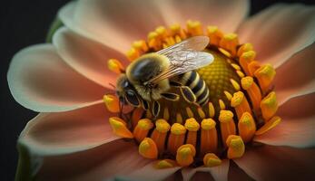 natura bellezza incarnato nel ape impollinazione fiore generato di ai foto