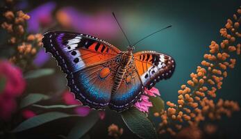 Multi colorato farfalla bellezza nel vicino su macro fotografia ,generativo ai foto