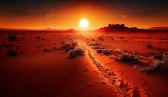 sabbioso dune fiammata con arancia calore a crepuscolo ,generativo ai foto