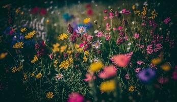 vivace colori nel fresco prato scenario ,generativo ai foto