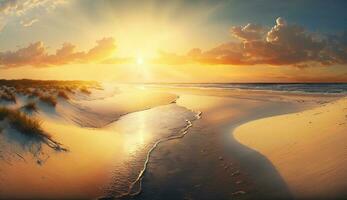 tramonto al di sopra di sabbia, natura bellezza nel luce del sole ,generativo ai foto