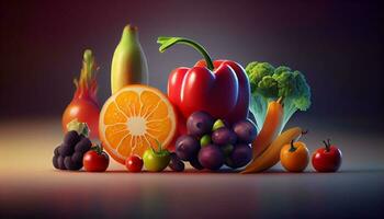 fresco e salutare frutta e verdure ,generativo ai foto