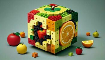 fresco frutta nel cubo geometrico modulo ,generativo ai foto