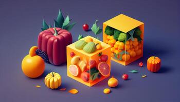 fresco frutta e verdure nel geometrico blocchi ,generativo ai foto