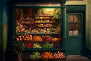 frutta e verdure memorizzare edificio facciata ,generativo ai foto
