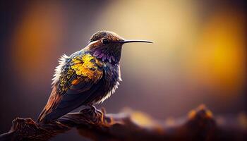 vicino su di maestoso colibrì nel un' bellissimo giardino ,generativo ai foto