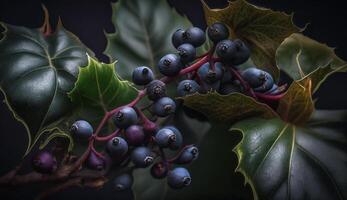 fresco viola frutti di bosco sospeso a partire dal autunno ramo generato di ai foto