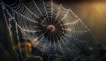 ragno gira ragnatela nel rugiada coperto natura ,generativo ai foto