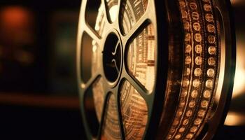 vecchio stile film bobina bobine su antico proiezione attrezzatura nel film Teatro generato di ai foto