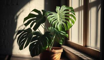 verde pianta nel vaso le foglie e fantasia sfondo generato di ai foto