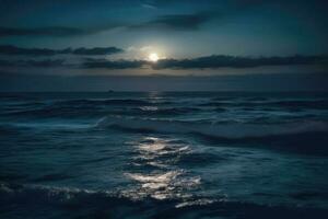 Luna al di sopra di il mare a notte avvicinamento con chiaro di luna sentiero nel il stile di chiaro di luna foto
