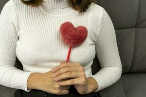 un' ragazza con un' soffice a forma di cuore giocattolo foto