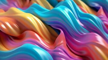 astratto sfondo di fluente lucido onde nel pastello unicorno colori - generativo ai foto