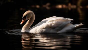 maestoso cigno riflette naturale bellezza nel tranquillo stagno, eleganza personificato generato di ai foto