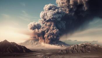 montagna gamma erutta nel fiamme, causando ambientale danno e distruzione generato di ai foto