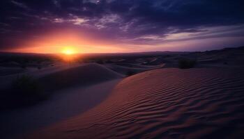 arido Africa maestoso Alba, tranquillo tramonto, a distanza orizzonte, bellezza nel natura generato di ai foto