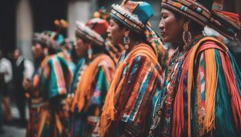colorato parata celebra africano tribale cultura con tradizionale capi di abbigliamento e musica generato di ai foto