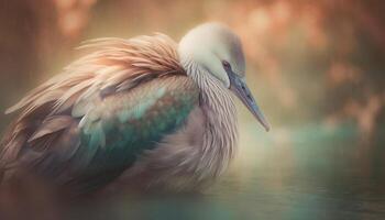 elegante cigno perching su ramo, riflettendo nel tranquillo stagno generato di ai foto