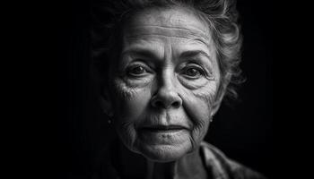 fiducioso anziano donna abbraccia invecchiamento processi con bellezza e grazia generato di ai foto