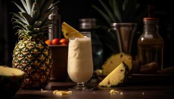 indulgere nel un' rinfrescante tropicale Pina colada cocktail con ananas generato di ai foto