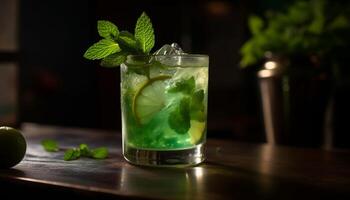 un' rinfrescante Mojito cocktail con menta foglia e agrume frutta generato di ai foto