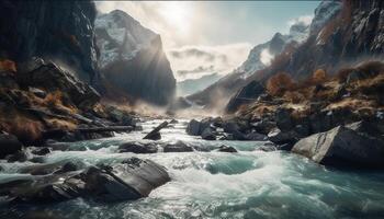 maestoso montagna gamma, tranquillo scena, bellezza nel natura esplorazione generato di ai foto